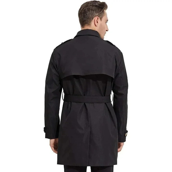 Men's Long Double Breasted Trench Coat with Belt  Light Lape Windbreaker - Picture 2 of 6
